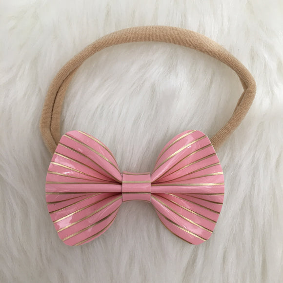 Pink & Gold Pinstripe Vegan Leather Bow