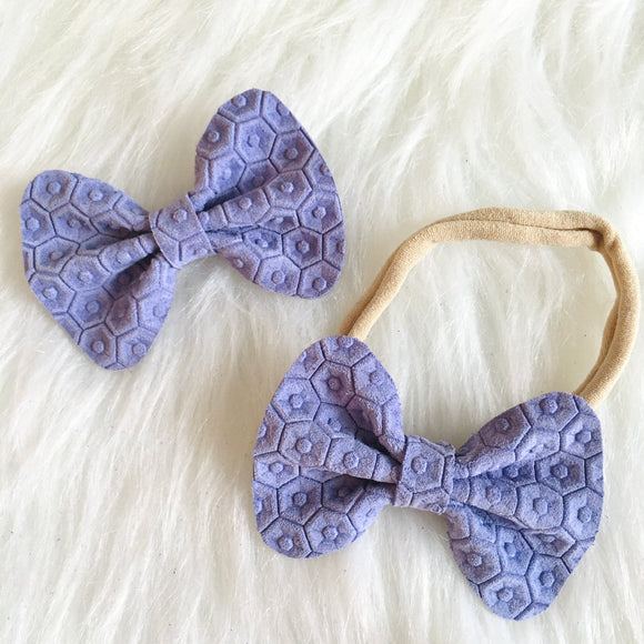 Periwinkle Honeycomb Genuine Leather Bow