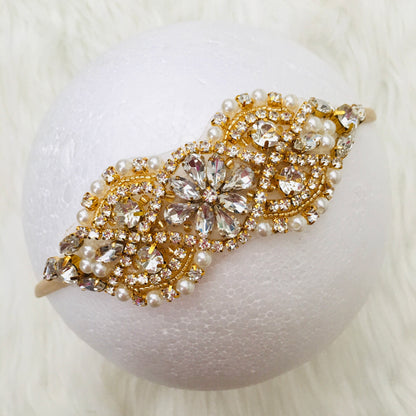 Gold Medium Pearl & Crystal Jeweled Headband