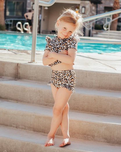 Handmade 3T Ruffle Rash-guard & High waisted Swim Bottoms Set