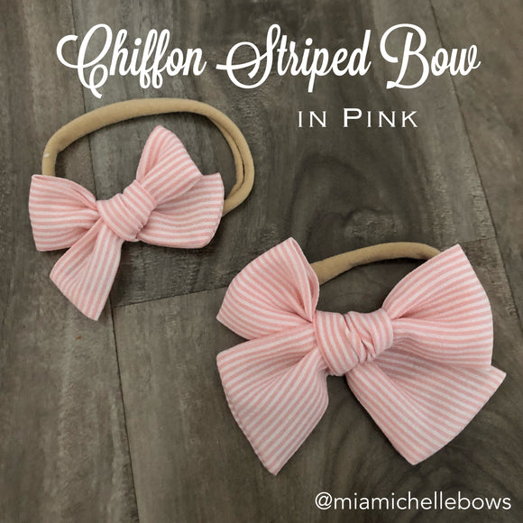 Chiffon Striped Bow in Pink