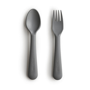 Mushie Fork & Spoon Set in Smoke