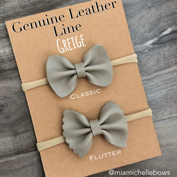 Greige Genuine Leather Bow