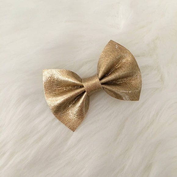 Gold Mini Vegan Leather Bow