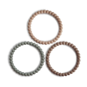 Mushie Pearl Teething Bracelet 3 pack (Clary Sage, Tuscany, & Desert Sand)