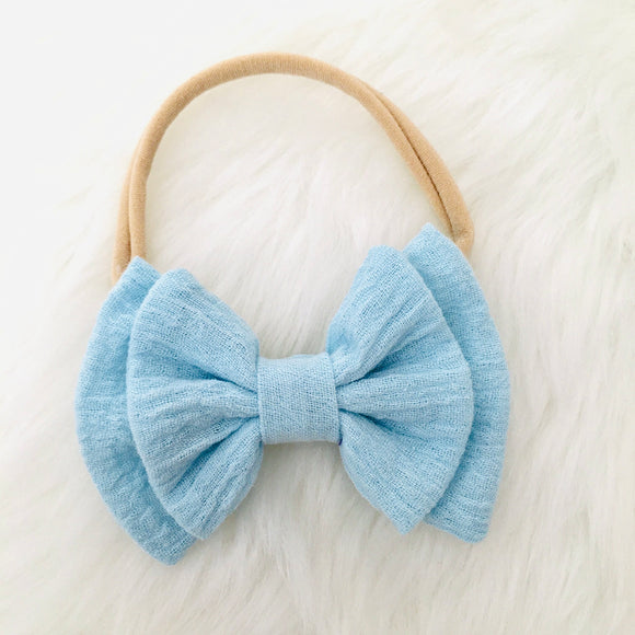Double Layer Gauze Bow in Sky Blue