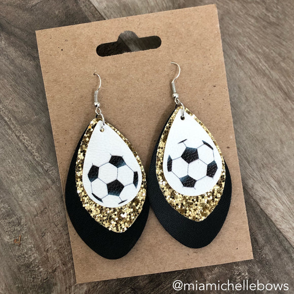 Soccer Earrings in Gold Glitter & Black