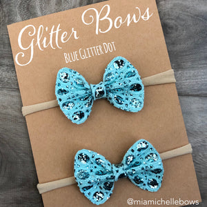 Blue Glitter Dot Bow