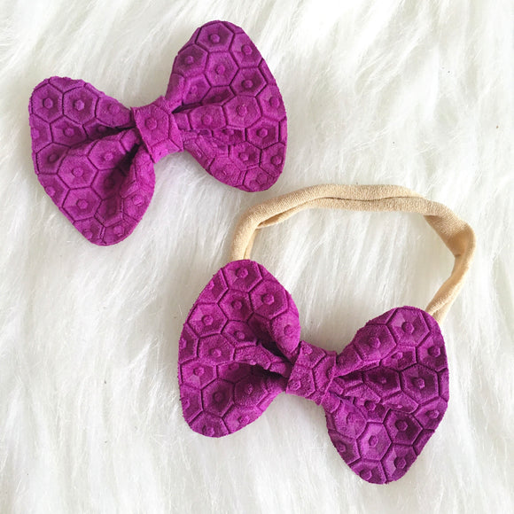 Purple Honeycomb Genuine Leather Bow