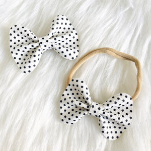 White & Black Polkadot Vegan Leather Bow