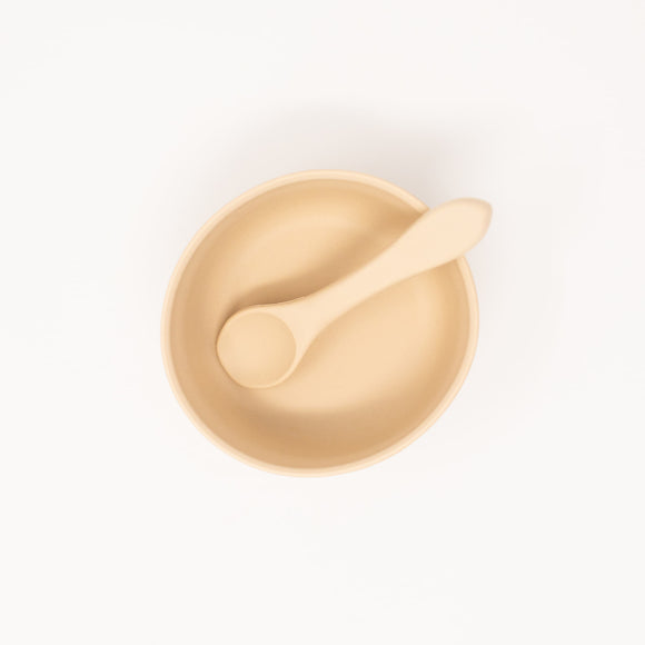 Ivory Silicone Suction Bowl with Spoon