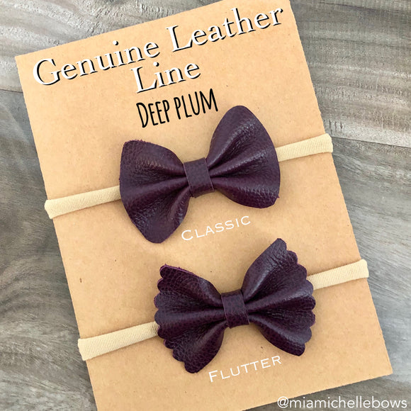 Deep Plum Genuine Leather Bow