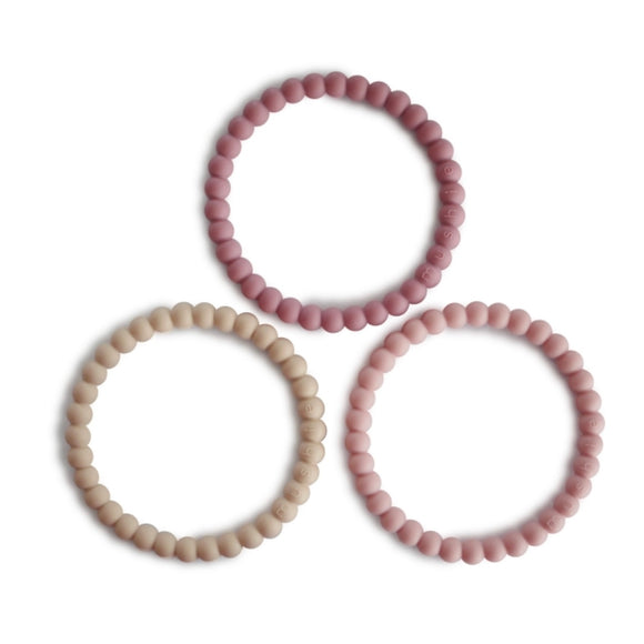Mushie Pearl Teething Bracelet 3 pack (Linen, Peony, Pale Pink)