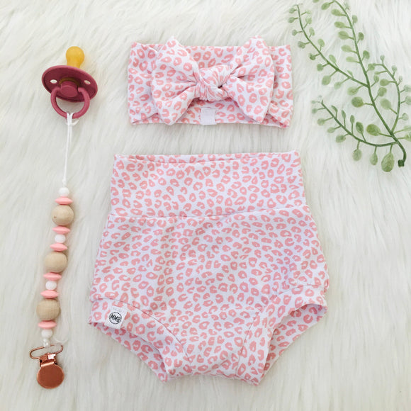 Blush Cheetah High Waisted Bummies & matching Bow Set