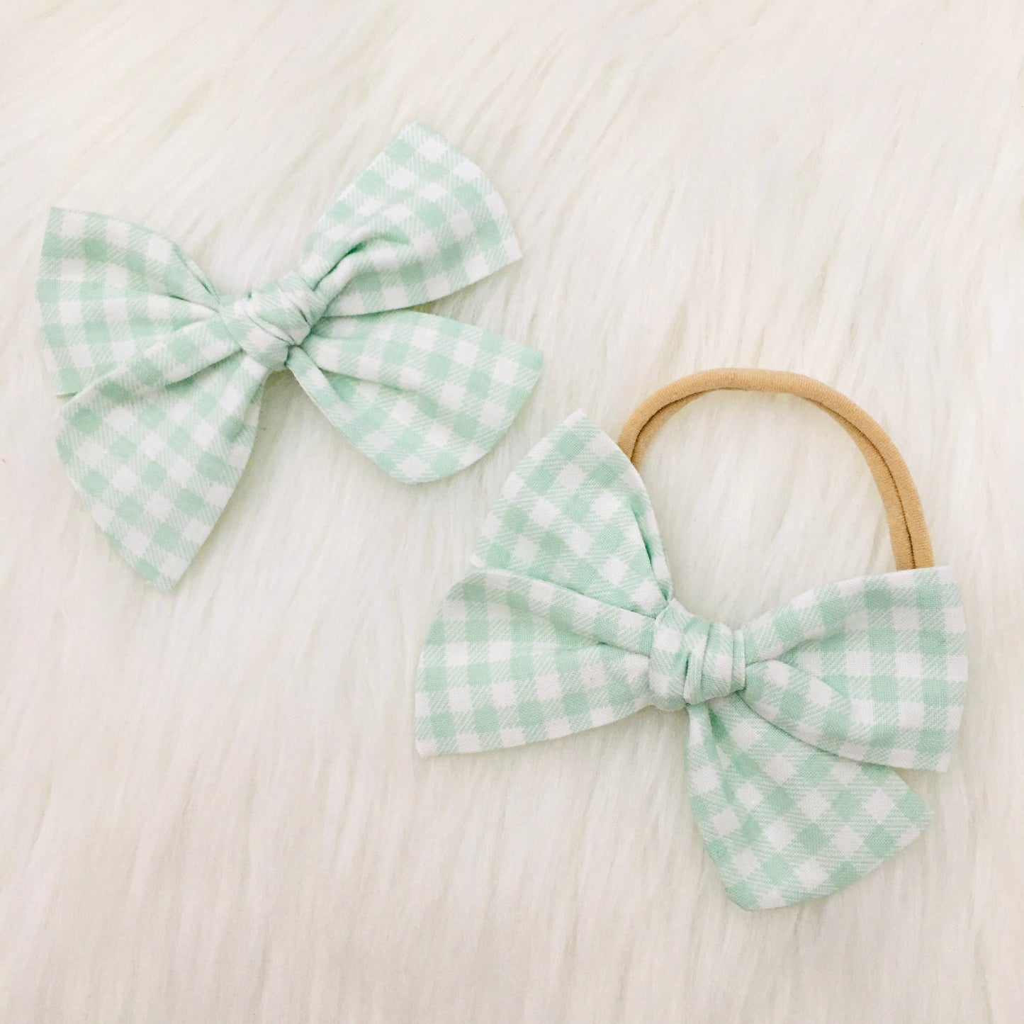 Hand-tied Mint Gingham Bow