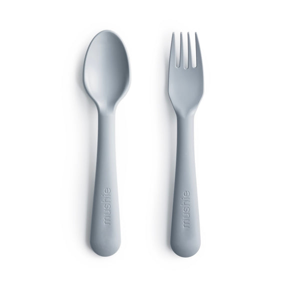 Mushie Fork & Spoon Set in Cloud