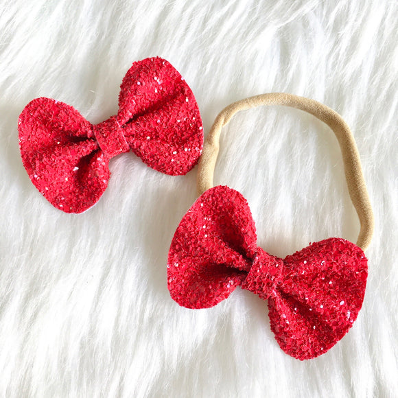 Cherry Red Glitter Bow