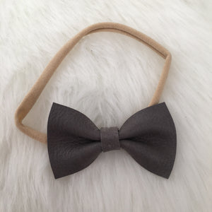 Gray Slim Genuine Leather Bow