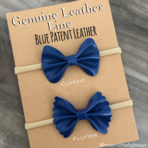 Blue Patent Genuine Leather Bow