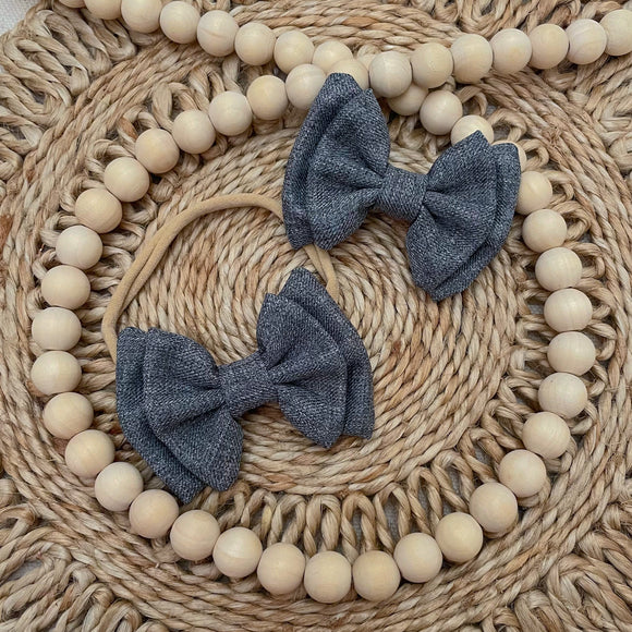Gray Cotton Twill Double Layer Bow