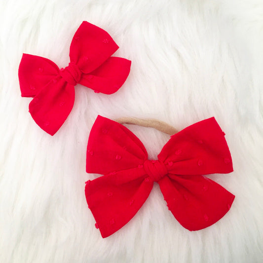 Hand-tied Swiss Dot Bow in Red