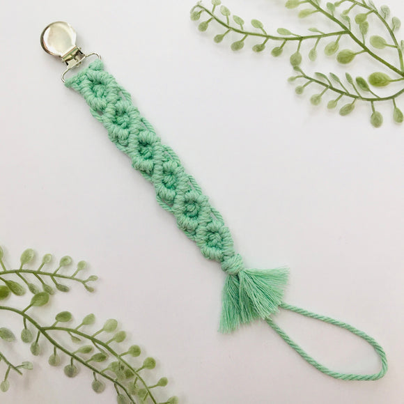 Mint Macrame Pacifier Clip