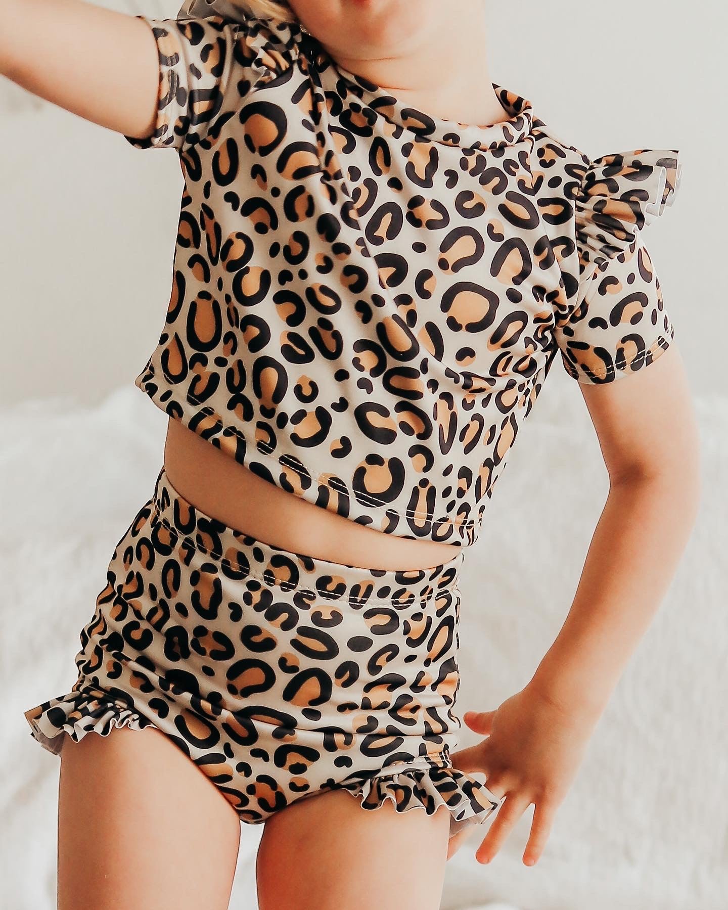 Handmade 3T Ruffle Rash-guard & High waisted Swim Bottoms Set