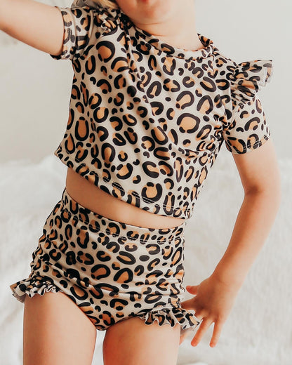 Handmade 3T Ruffle Rash-guard & High waisted Swim Bottoms Set