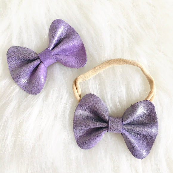 Rock ‘n Roll Lavender Genuine Leather Bow