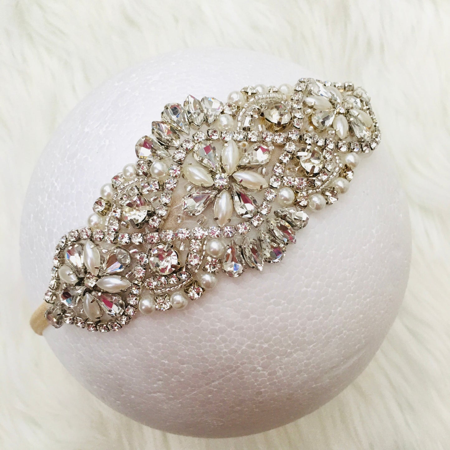 Silver Large Pearl & Crystal Jeweled Headband