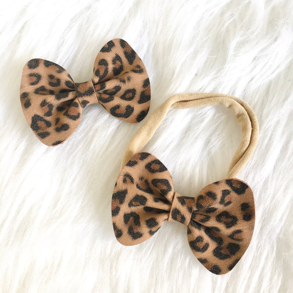 Leopard Suede Vegan Leather Bow