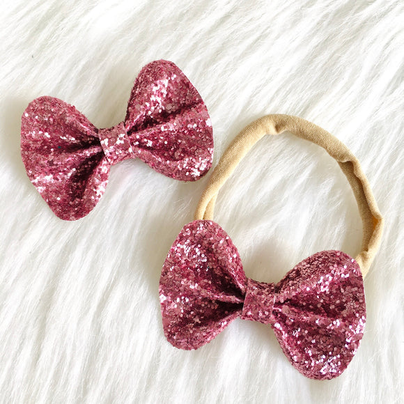 Metallic Pink Glitter Bow